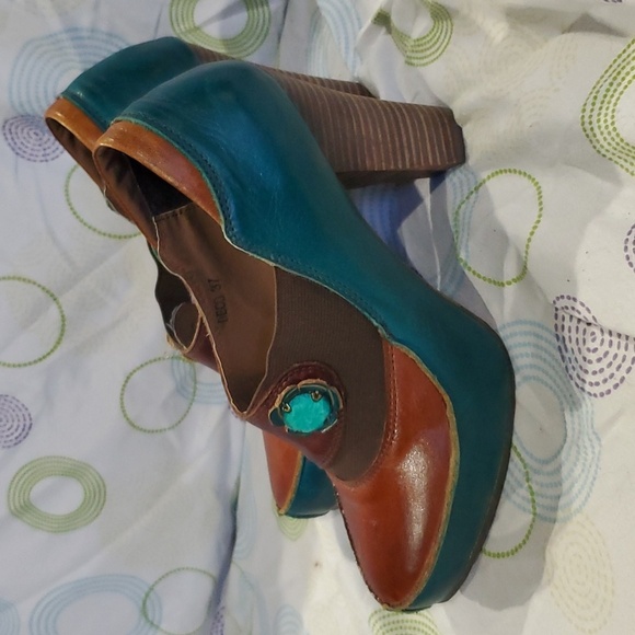 Spring step l'artiste turquoise and brown deco heels - Picture 2 of 10